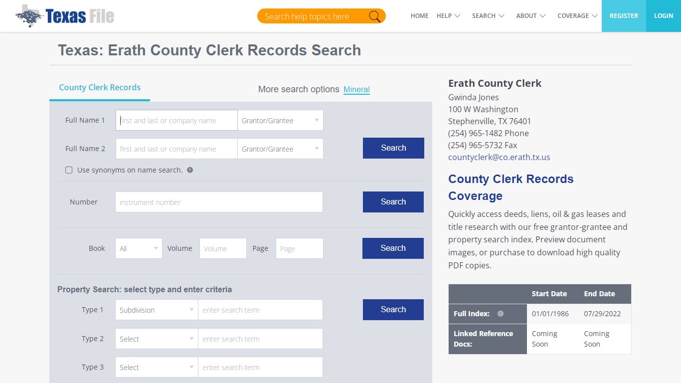 Erath County Clerk Records Search | TexasFile
