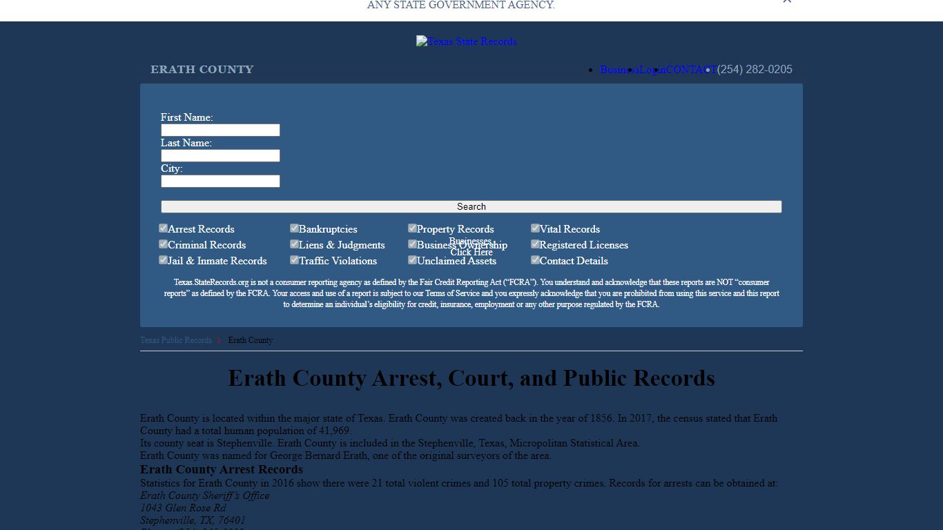 Erath County Arrest, Court, and Public Records