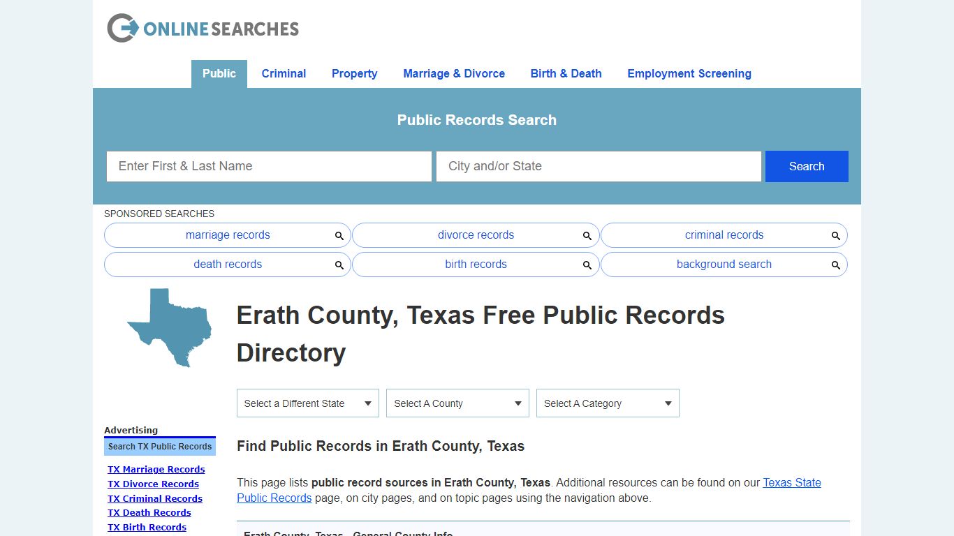 Erath County, Texas Public Records Directory - OnlineSearches.com